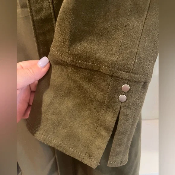 Limited Olive Green Women's Faux Suede Open Duster Jacket Plus Size 18 - Picture 2 of 7
